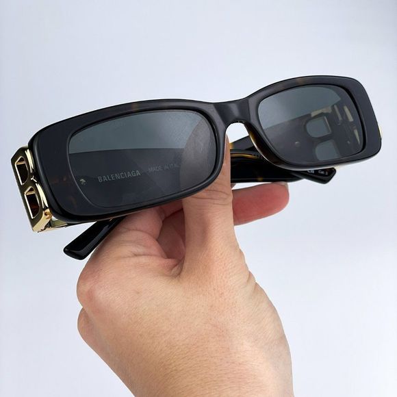 Balenciaga  BB0096S 002 Sunglasses Havana Gold Logo Green Square Unisex main image 5